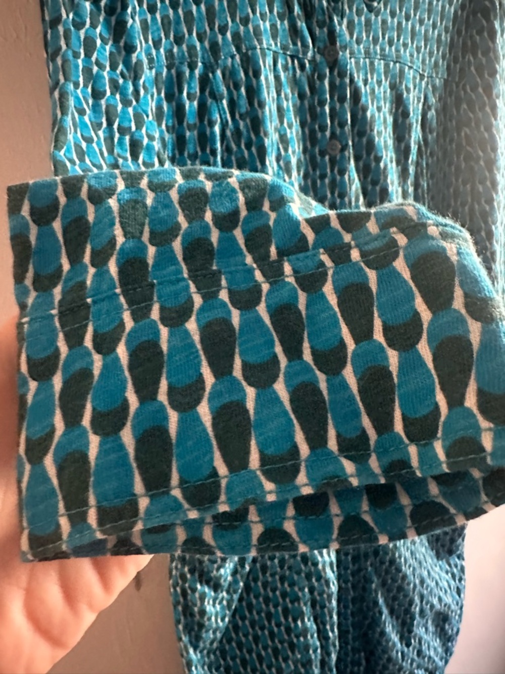 Boden Button Down Print Dress in Blue Teal Sz 10 - Picture 7 of 7